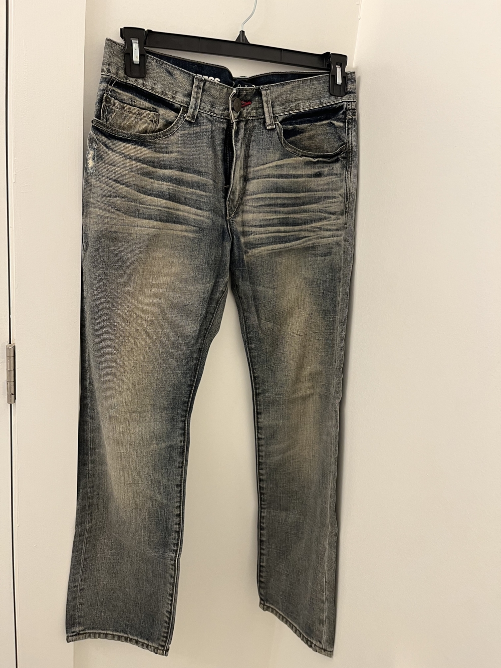 Express Men’s Relaxed Jeans - Faded Blue with Distressed Whiskering